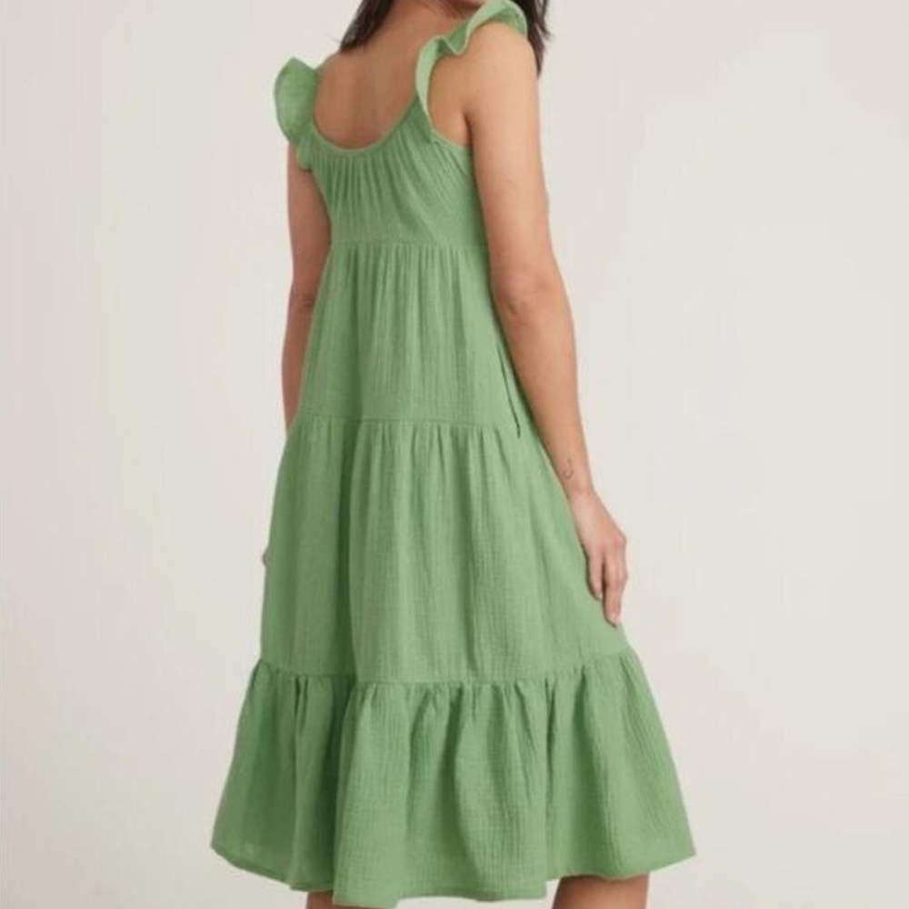 Marine Layer Sage Green Tiered Tie-Shoulder Midi Dress - Picture 2 of 4